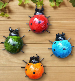 Set of 4 - Metal Ladybugs Outdoor Wall Decor, Garden Wall Art Decorative Set