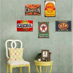 5PCS Retro Tin Vintage Signs Auto Motorcycle Gasoline Garage Home Wall Plaques 8x12"