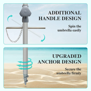 7FT Beach Umbrella with Sand Anchor, SPF60+ Portable Sunshade Umbrella - NEW!!