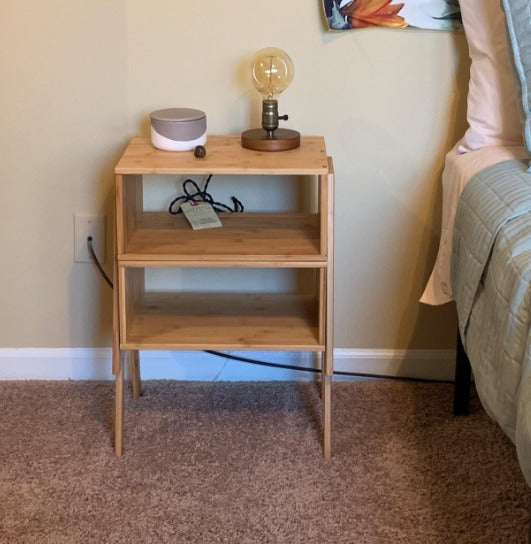 Set of 2 Bamboo Nightstand Stackable Side End Bedside Tables, Natural