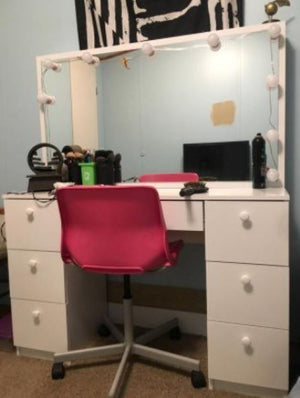 New! 56" High Modern Vanity Table With Mirror And 7 Drawers, White Finish