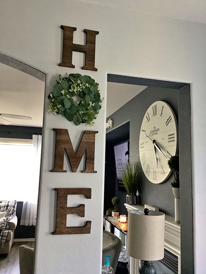 Rustic Wood Home Wall Hanging Sign Artificial Eucalytus Wreath Letters