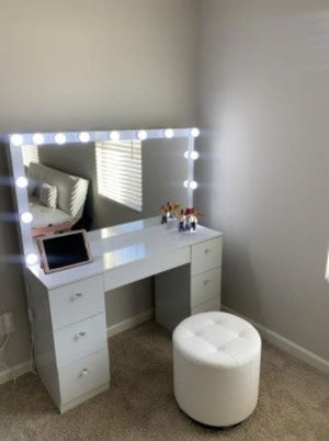 New! 56" High Modern Vanity Table With Mirror And 7 Drawers, White Finish