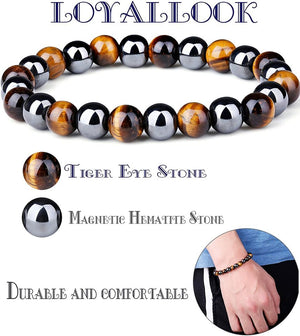 3Pcs Magnetic Hematite Therapy Beads Bracelet Men Women Healing Energy Natural Stone Adjustable Bracelet Tiger Eye Stone