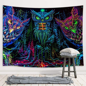💯NEW❗ Psychedelic Owl Trippy Forest Line Art Tapestry Wall Hanging Home Decor 60"x40"