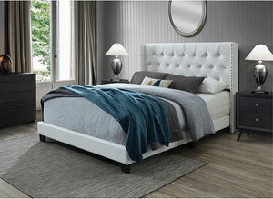 Brand New Queen Upholstered Panel Bed Frame w/ Diamond Tufted and Nailhead Trim Wingback Headboard