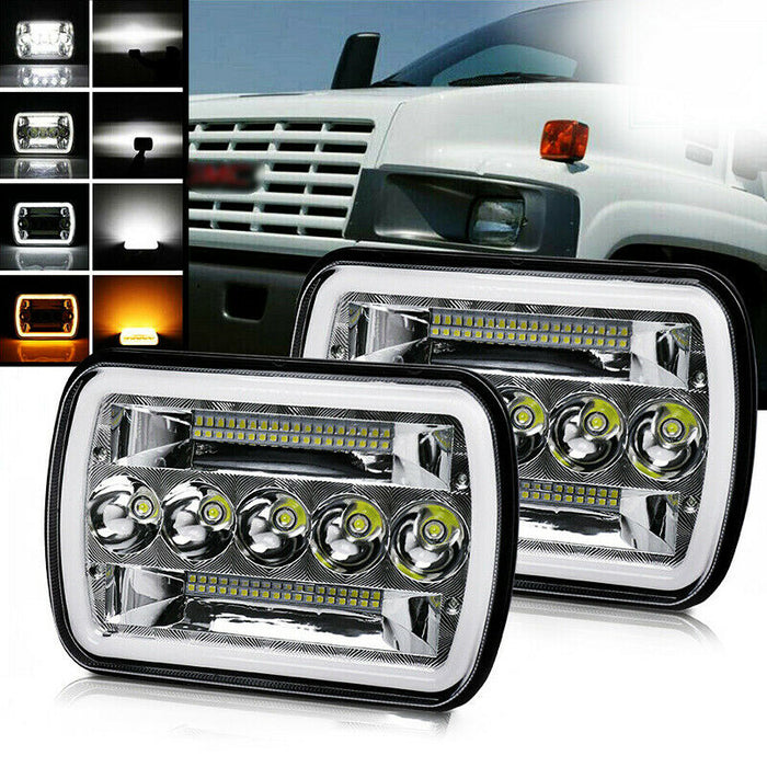 2 piece led headlight 7x6" 5X7 LED Headlight Hi-Lo Halo DRL For Chevy Express Cargo Van NEW BRAND