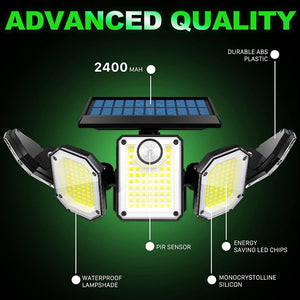 Solar Motion Sensor Lights Outdoor 2500LM 7000K 300 LED Cordles 3 Lighting Modes, 360 Wide Angle Illumination, MDCMDCM Solar Security Flood Lights Out