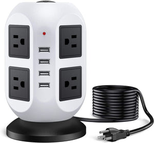 9.8FT Heavy Duty Charging Station Long Extension Cord 8 AC Outlets with 4 USB Ports Outlet Surge