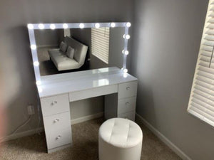 New! 56" High Modern Vanity Table With Mirror And 7 Drawers, White Finish