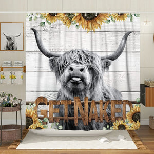 Highland Cow Shower Curtain Western Shower Curtain Sunflower Animal Farm