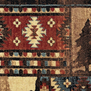 Buffalo Bear and wildlife area rug for Home and Farmhouse decoration 1'8"x2'7" (Brown/Red)