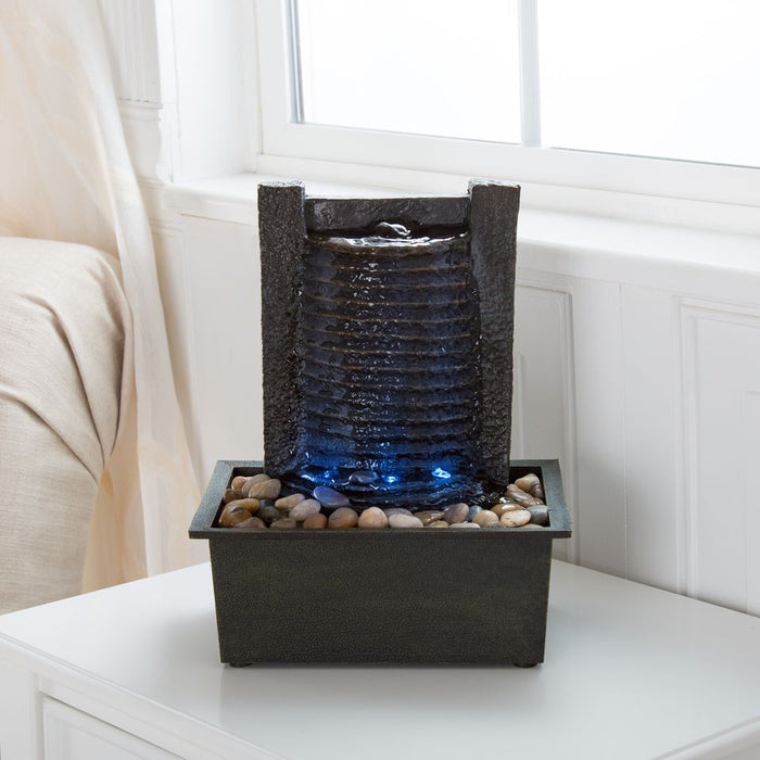 LED Lighted Waterfall Tabletop Fountain With Stone Wall and Soothing Sound Décor