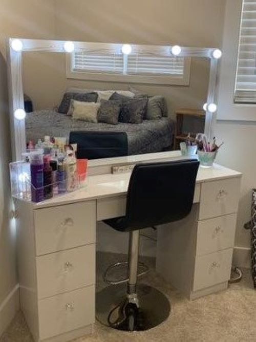 New! 56" High Modern Vanity Table With Mirror And 7 Drawers, White Finish