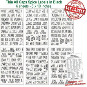 Rae Dunn Inspired 145 Spice Jar Labels Preprinted: 145 Black All Caps Spice Names + Numbers | Home