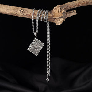 Vintage Silver Cross Bible Book Pendant Necklace Unique Jewelry For Men Women