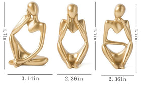 Omg! Look! New- Gold Decor Abstract Thinker Statue Art Sculpture Set of 3 Golden