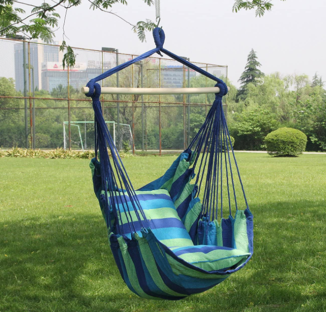 ✨Indoor/Outdoor Hanging Rope Hammock Chair Swing Seat w/ 2 Seat Cushions