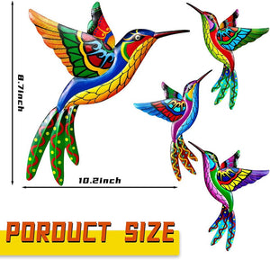 4 Pack Metal Hummingbird Wall Art Metal Colorful Birds for Outdoor Patio Backyard - Iron