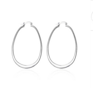 925 Sterling Silver Oval Shaped Extra Large Hoop Earrings NEW
