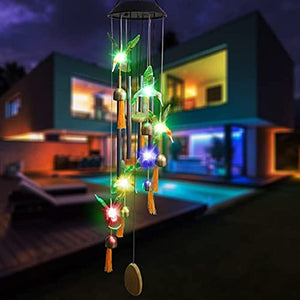 Solar Wind Chimes Humming Bird Windchime for Outside Unique Lights Color Changing Yard Garden Decor