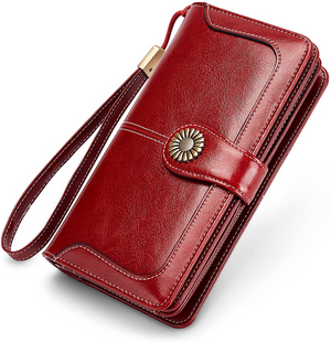 Wallet for Women Genuine Leather RFID Blocking Large Capacity Trifold Ladies Phone Purse (Black)