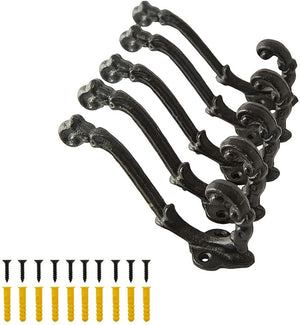 5 Pcs Vintage Style Cast Iron Wall Coat Hooks Hat Hook Hall Tree (Screws Included)