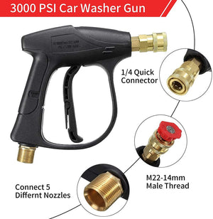 High Pressure Washer Gun, 3000 PSI With 5 Color Quick Connect Nozzles