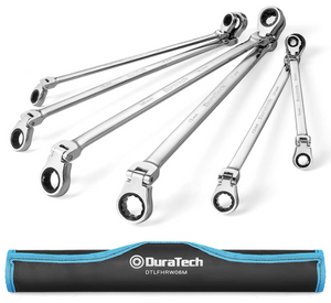 💯Extra Long Flex - Head Double Box End Ratcheting Wrench Set, Metric 6 Pieces 8-19mm