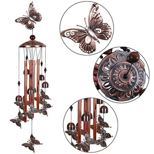 Butterfly Tuned Metal Wind Chimes Bells Garden Decor 4 tubes Wind Catcher 32 Inch