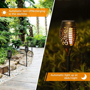 6 Solar Torch Lights with Flickering Flame 12LED Tiki Torch Solar Lights Outdoor