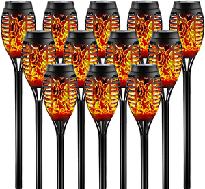 6 Solar Torch Lights with Flickering Flame 12LED Tiki Torch Solar Lights Outdoor