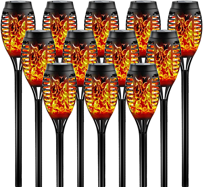 6 Solar Torch Lights with Flickering Flame 12LED Tiki Torch Solar Lights Outdoor