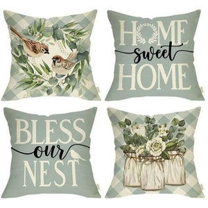 💯CLEARANCE❗️❗️Set of 4 Farmhouse Home Sweet Home Bird Wreath Throw Pillow Cover 18x18💯