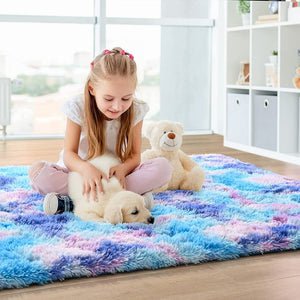 Fluffy Rainbow Area Rug for Girls Bedroom, Anti-Skid Shag Fur Colorful Rugs ⚡Fast Shipping⚡