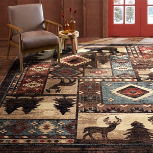 Buffalo Bear and wildlife area rug for Home and Farmhouse decoration 1'8"x2'7" (Brown/Red)