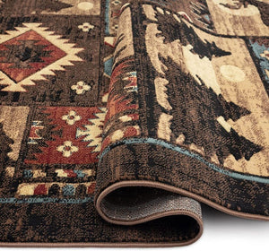 Buffalo Bear and wildlife area rug for Home and Farmhouse decoration 1'8"x2'7" (Brown/Red)