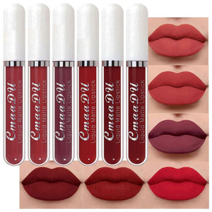 6Pcs Matte Liquid Lipstick Lipgloss Set for Women, Deep Dark Red Original 24 Hour Matte Lipstick