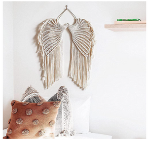 ��SALE�� Macrame Woven Boho Angel Wings Tapestry with Long Tassels, Bohemian Cotton