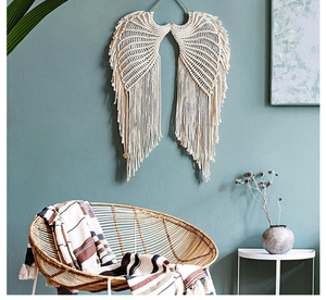 ��SALE�� Macrame Woven Boho Angel Wings Tapestry with Long Tassels, Bohemian Cotton
