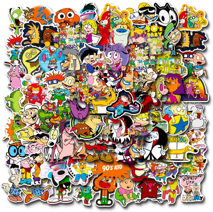 100 PCS 90s Cartoon Stickers,Vinyl Waterproof Stickers for Laptop,Bumper