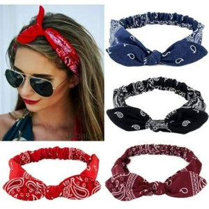 6 Pack Elastic Paisley Bandana Knot Headbands Rabbit Ear Bow Turban Headwraps Hair Band