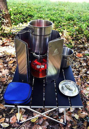 Folding Windscreen Camping Stove w/ Carry Bag 10 Plates Aluminum Backpacking Stoves