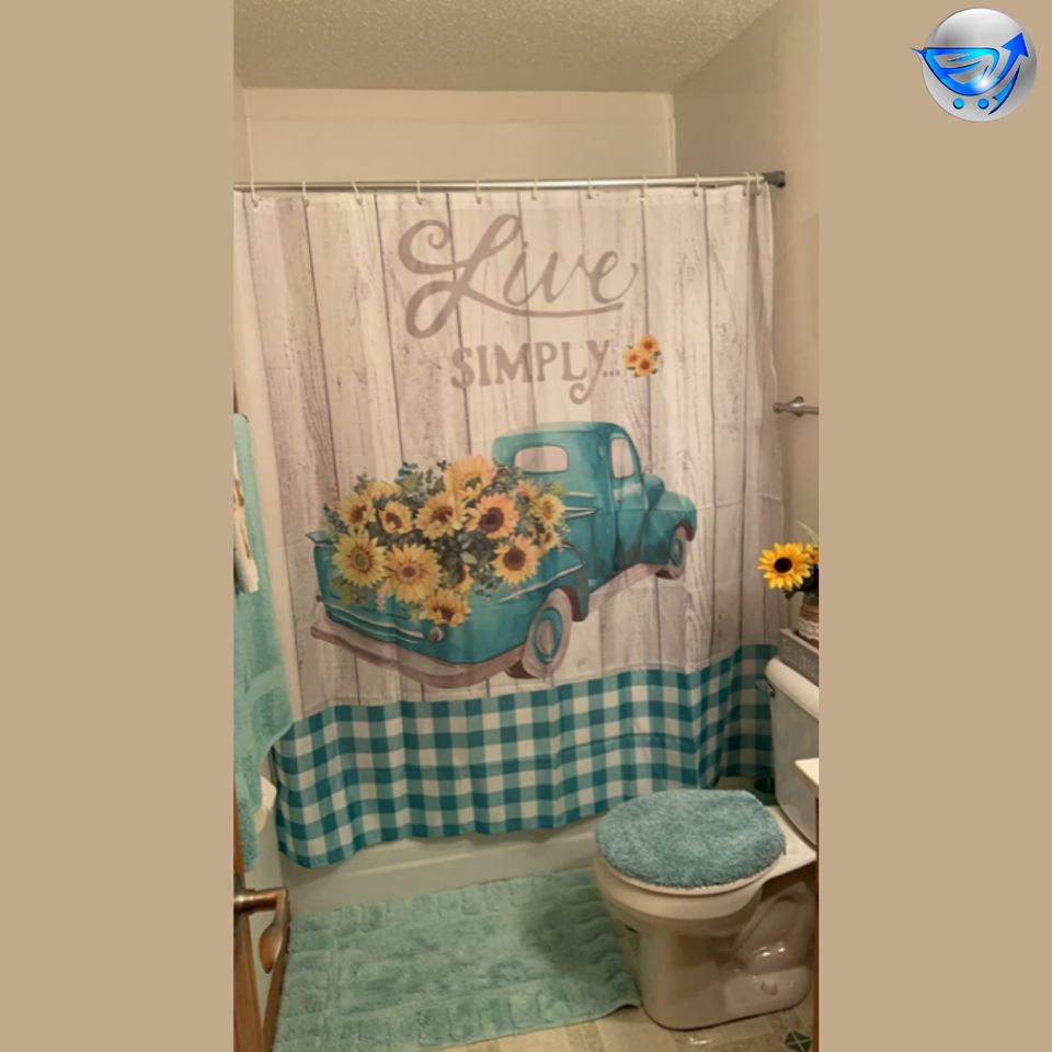 Sunflower Shower Curtain Farm Truck Country Plaid Floral Flowers