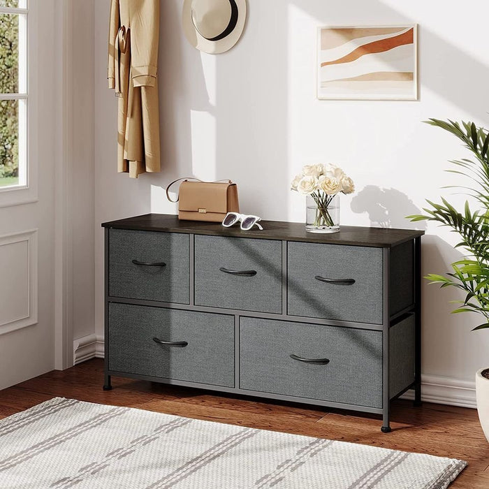 Charcoal Grey Dresser with 5 Storage Drawers