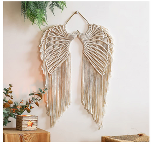 ��SALE�� Macrame Woven Boho Angel Wings Tapestry with Long Tassels, Bohemian Cotton