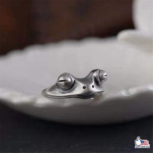 Adjustable Frog Vintage Silver Animal Open Ring for Women Men