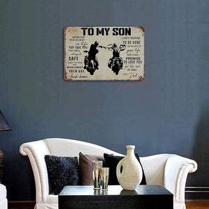 Dad and Son Biker to My Son Vintage Metal Sign Wall Decor for Bars Cafes 12x8 In(White-225)