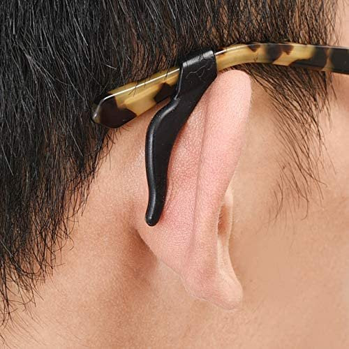 🌸🌿 4 Pair Anti Slip Glasses Ear Hooks Tip Eyeglasses Grip Temple Holder Silicone Soft (BLACK)