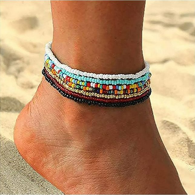 BRAND NEW!! Boho Anklet for Women Teen Girls Handmade Elastic Beaded Ankle Bracelets